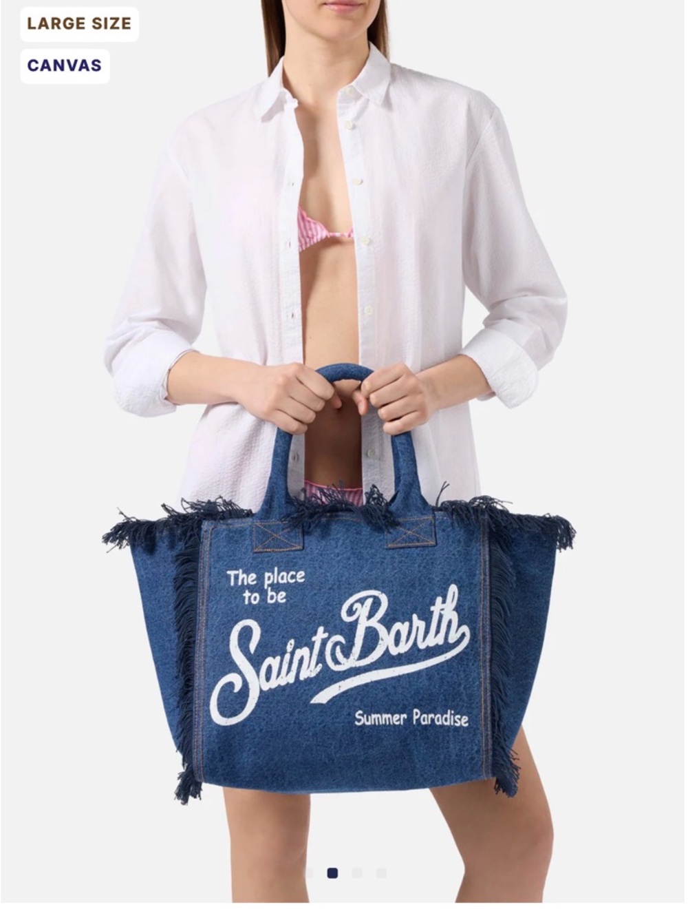 MC2 Saint Barth Cream Canvas Tote with Black Logo